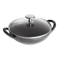 Staub Cam Kapaklı Döküm Wok Tava Gri 6 cm - Staub